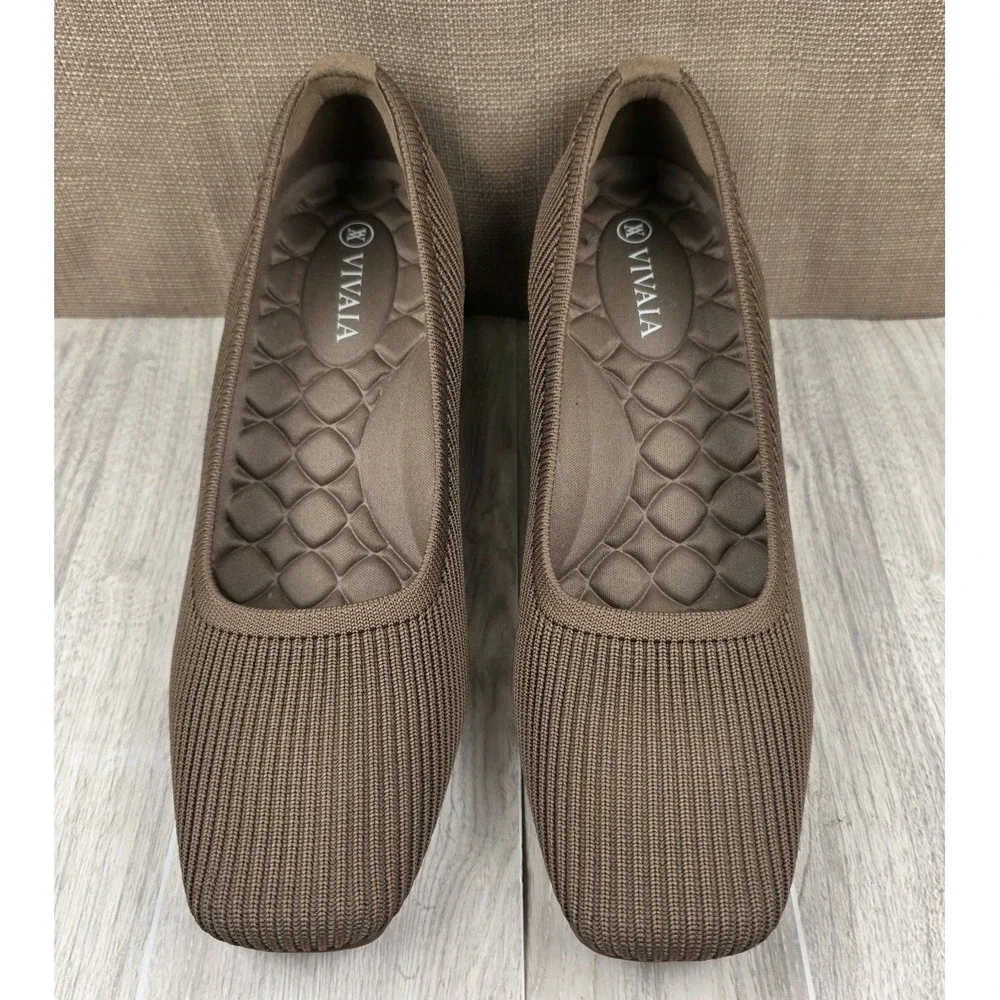 Vivaia Margot Brown Square Toe Knit Wedge Heels Pumps Women's Size EU 37 US 6.5